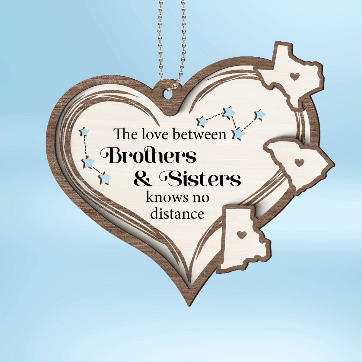 The Love Between Brothers & Sisters Knows No Distance, Long Distance Togetherness Christmas Personalized 2-Layer Wooden Ornament