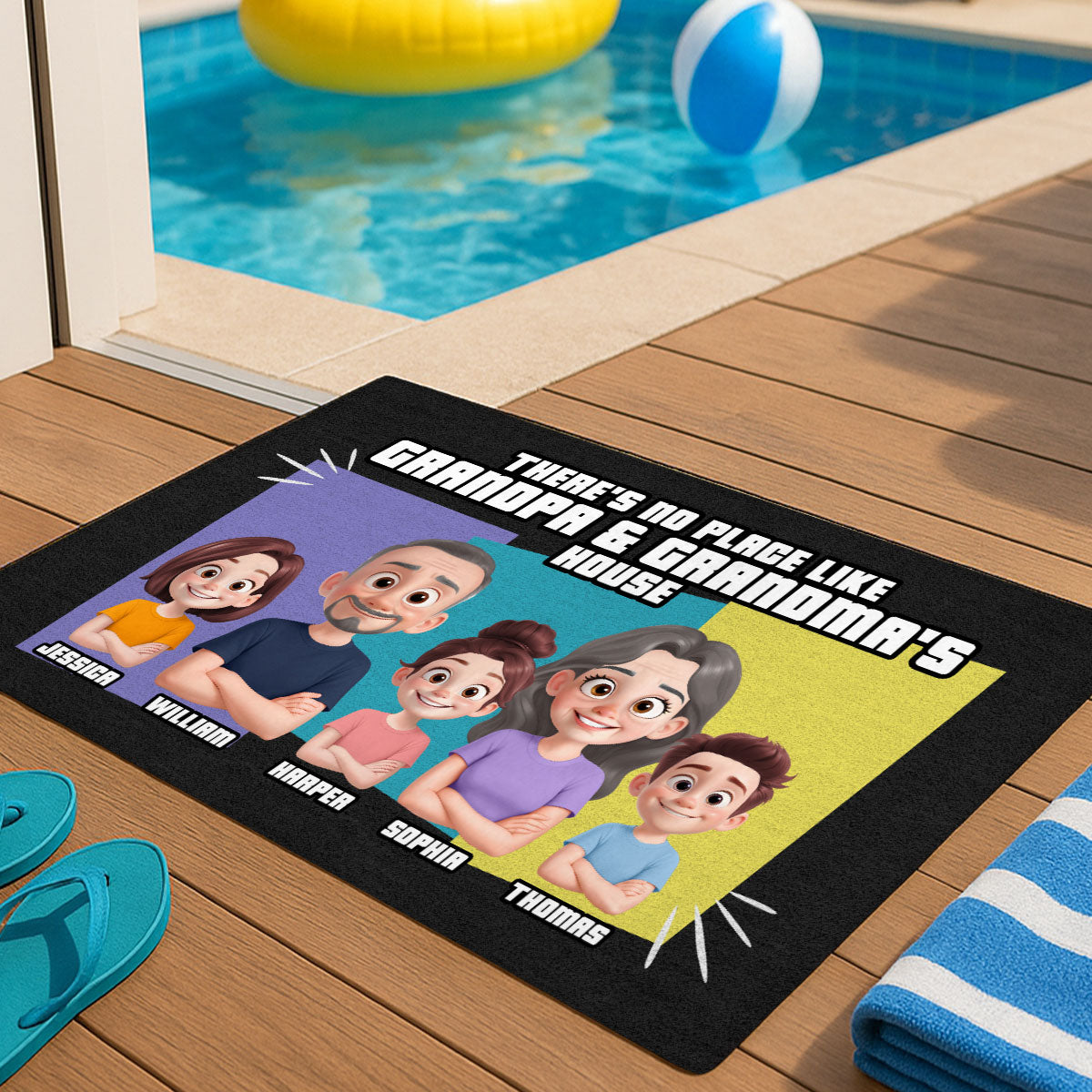 Cute Cartoon There's No Place Like Grandpa Grandma Grandparents House Personalized Doormat
