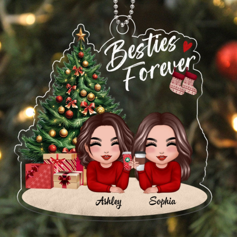 Doll Besties Sisters Laying Down Christmas Tree Personalized Acrylic Ornament
