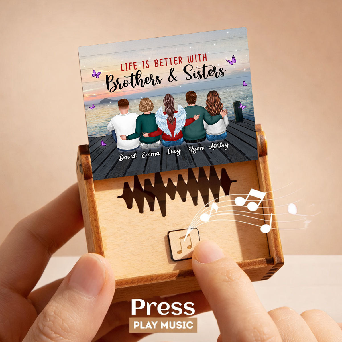 Life Is Better With Brothers And Sisters - Personalized Wooden Music Box - Anniversary, Valentine's Day Gift, Gift For Him, Gift For Her