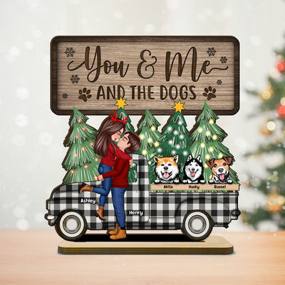 You Me And The Dogs Christmas Truck Personalized 2-Layer Standing Wooden Plaque
