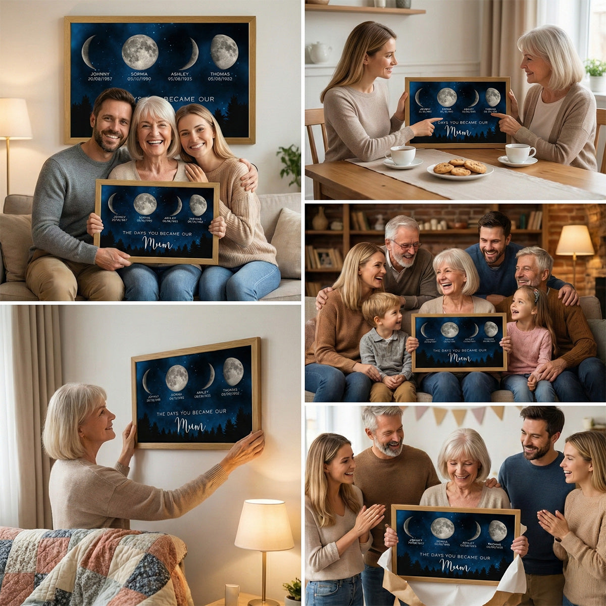 Galaxy Night The Day You Become Mum Grandma Custom Birth Moon Phase - Personalised Poster, Mother's Day Gift For Mum, Grandma