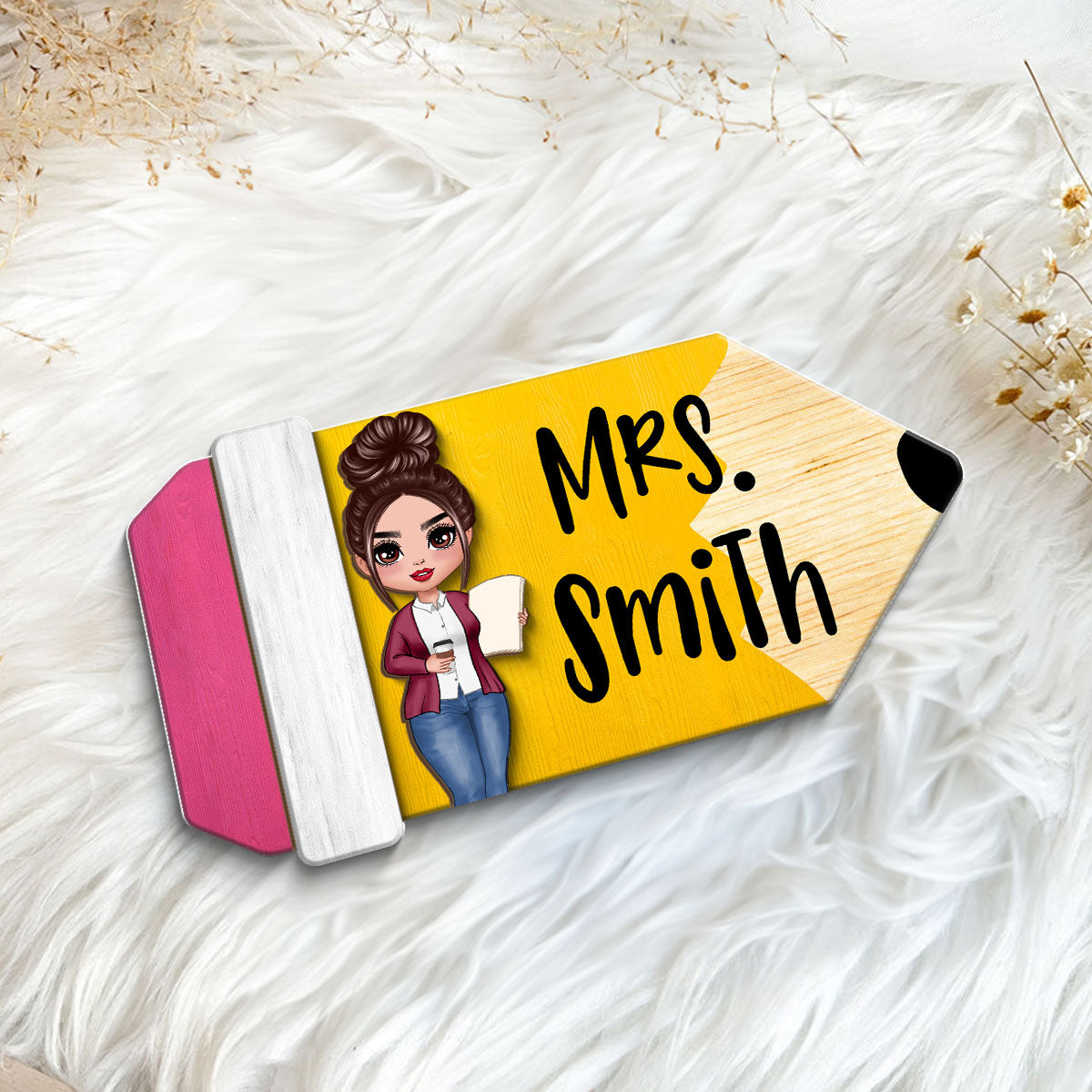 Teacher Pencil Personalized 2-Layer Wooden Plaque, Gift For Teacher, Teacher Classroom Decor