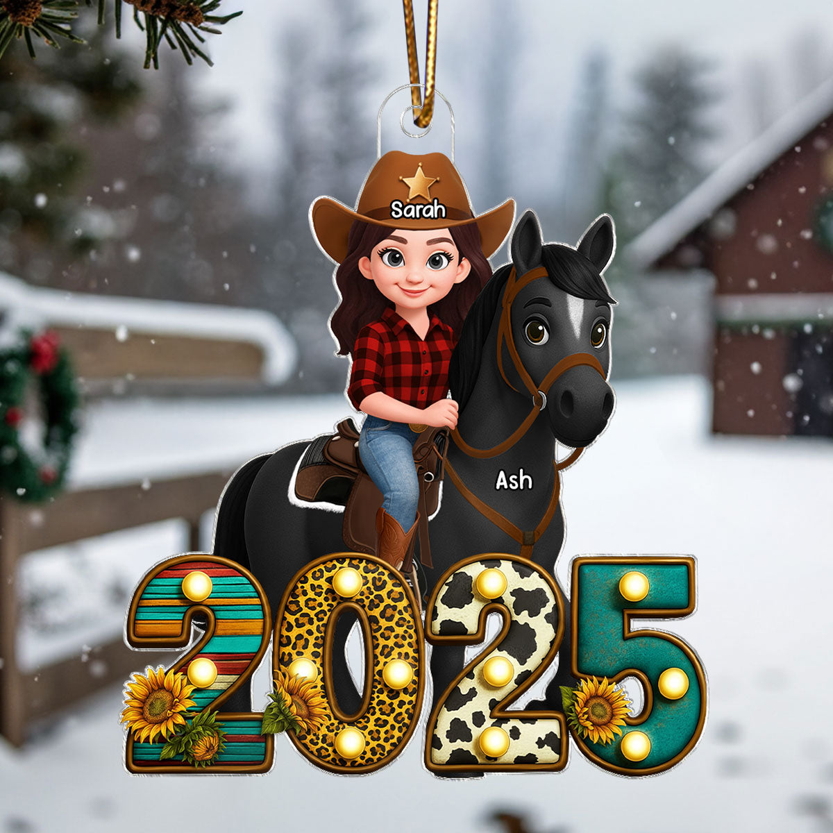 2025 Western Cowgirl And Her Horse 3D Effect - Personalized Acrylic Ornament