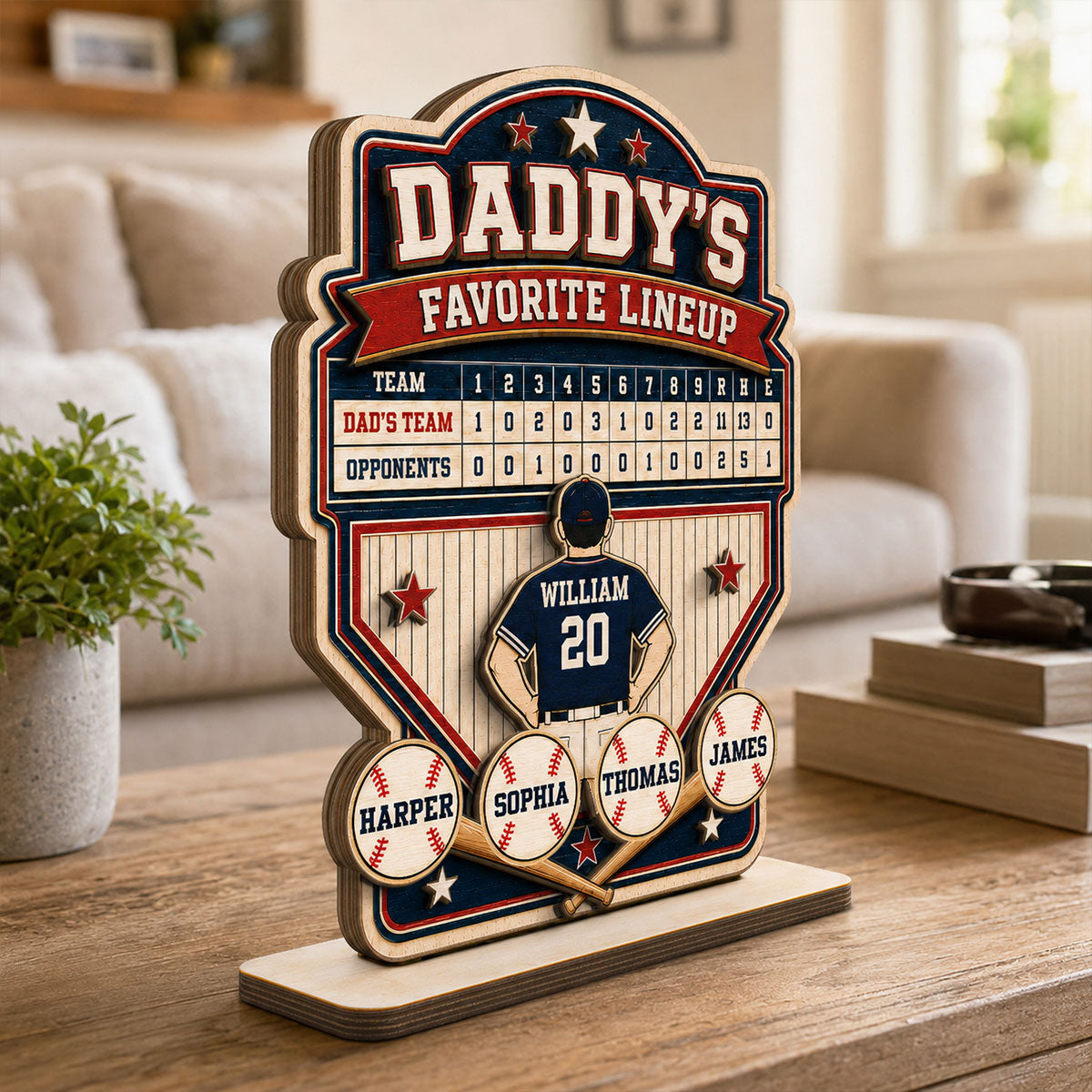 Baseball Dad Favorite Lineup - Personalized Wooden Plaque - Father's Day Gift for Dad, Husband