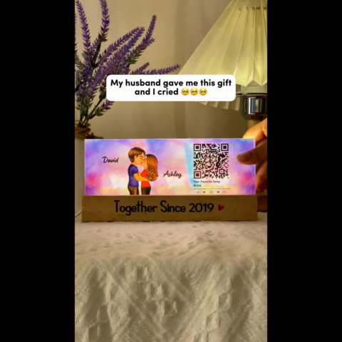 Couple Kissing, Favorite Song Scannable QR Code Personalized Acrylic LED Night Light, Anniversary, Just Because Gift For Her, Gift For Him