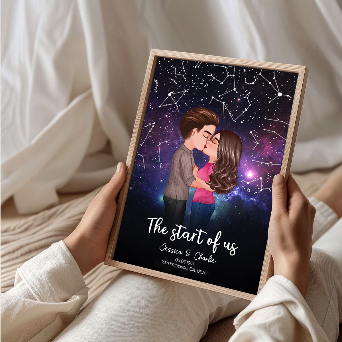 Couple Kissing Under the Stars Personalized Poster, Custom Star Map by Date, Couple Constellation Map, Gift for him and her