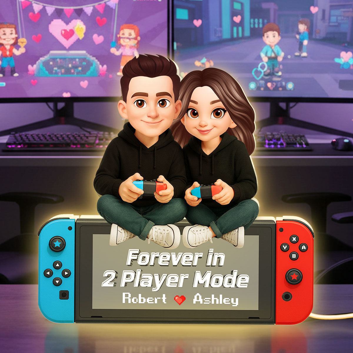 Forever In 2 Player Mode Gaming Couple - Personalized Light Box - Heartfelt Valentine, Anniversary Gift For Gamers, For Him, For Her
