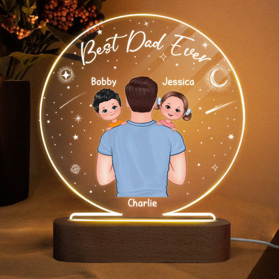 Dad Carrying Kids On Shoulder Personalized Circle LED Night Light