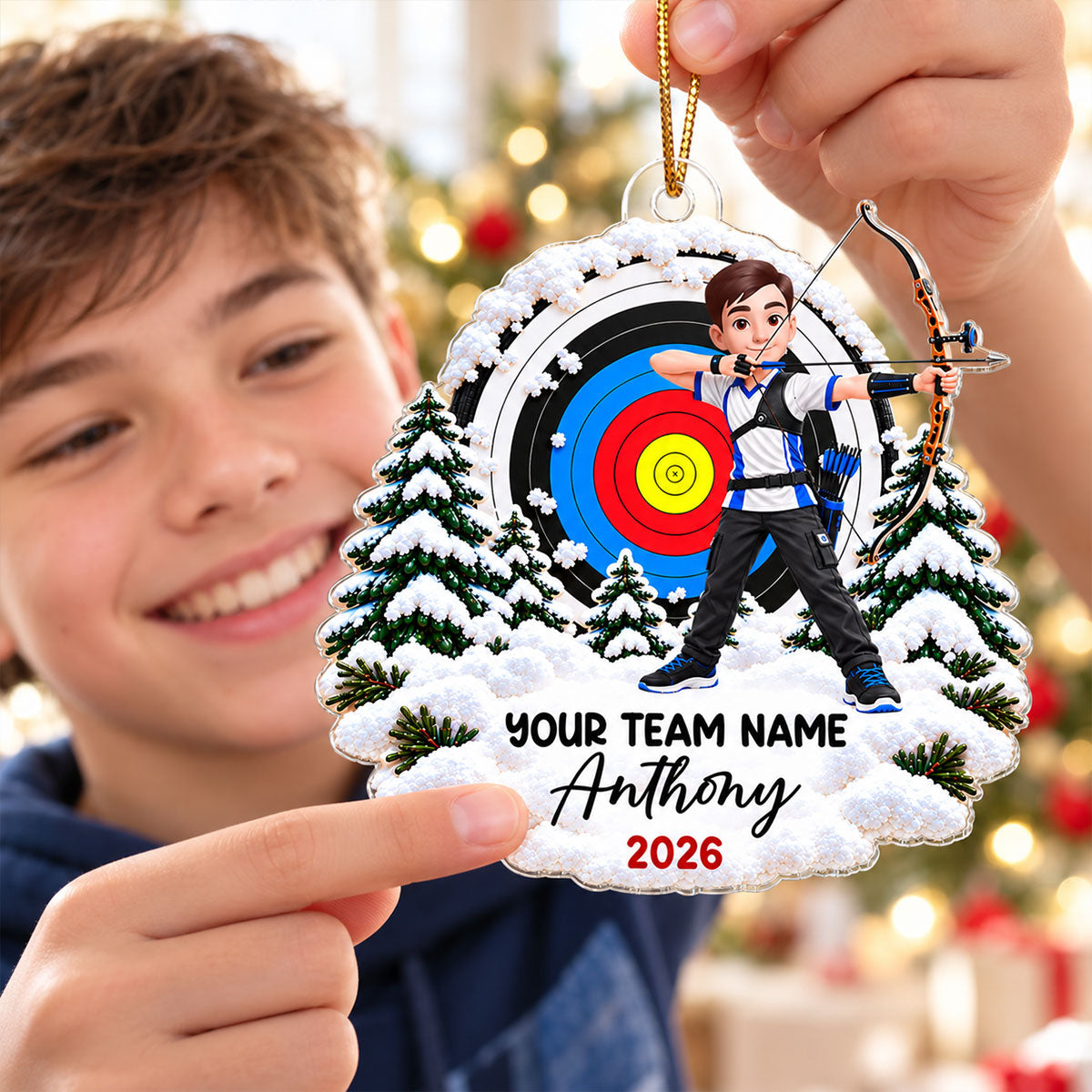 Proud Archer Custom Name And Team Name - Personalized Acrylic Ornament - Christmas Gift For Archery Lovers, Son, Daughter, Grandkids