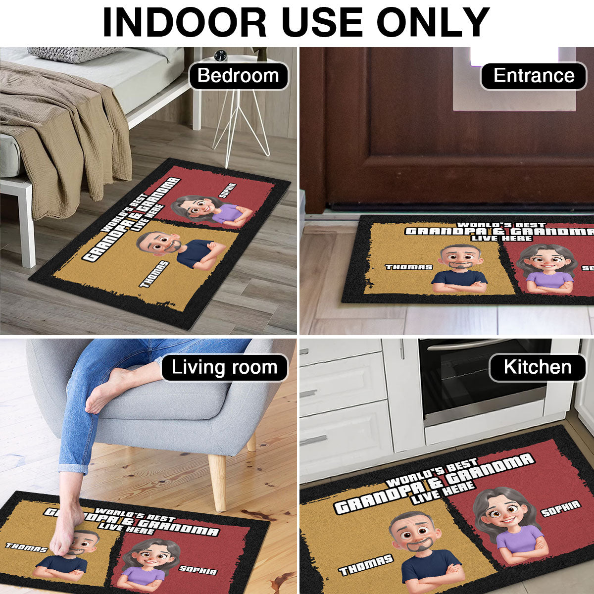 Cute Cartoon World Best Grandpa Grandma Grandparents Live Here Personalized Doormat