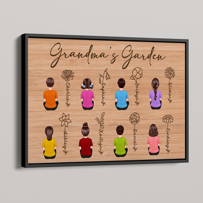 Grandkids Sitting Grandma Garden Outline Birth Month Flowers Mother‘s Day Gift Personalized Horizontal Poster