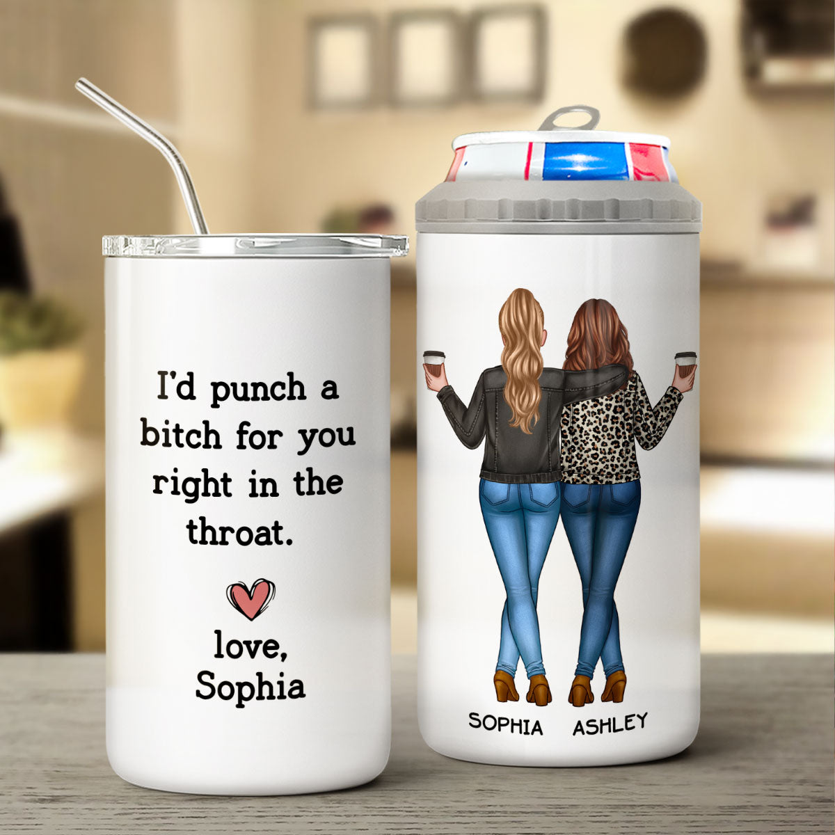 I'd Punch A Bitch For You Gift For Besties Personalized Can Cooler