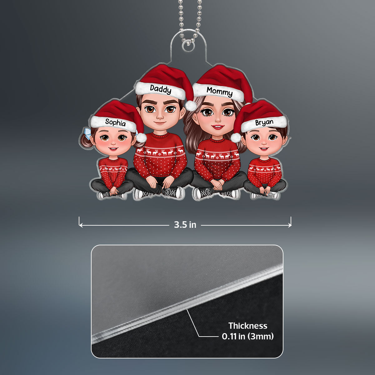 Family Sitting Crossed Legs Christmas Gifts Personalized Acrylic Ornament