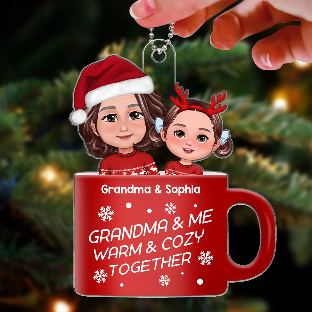 Grandma & Grandkid Warm & Cozy Together Hot Cocoa Christmas Gift Personalized Acrylic Ornament