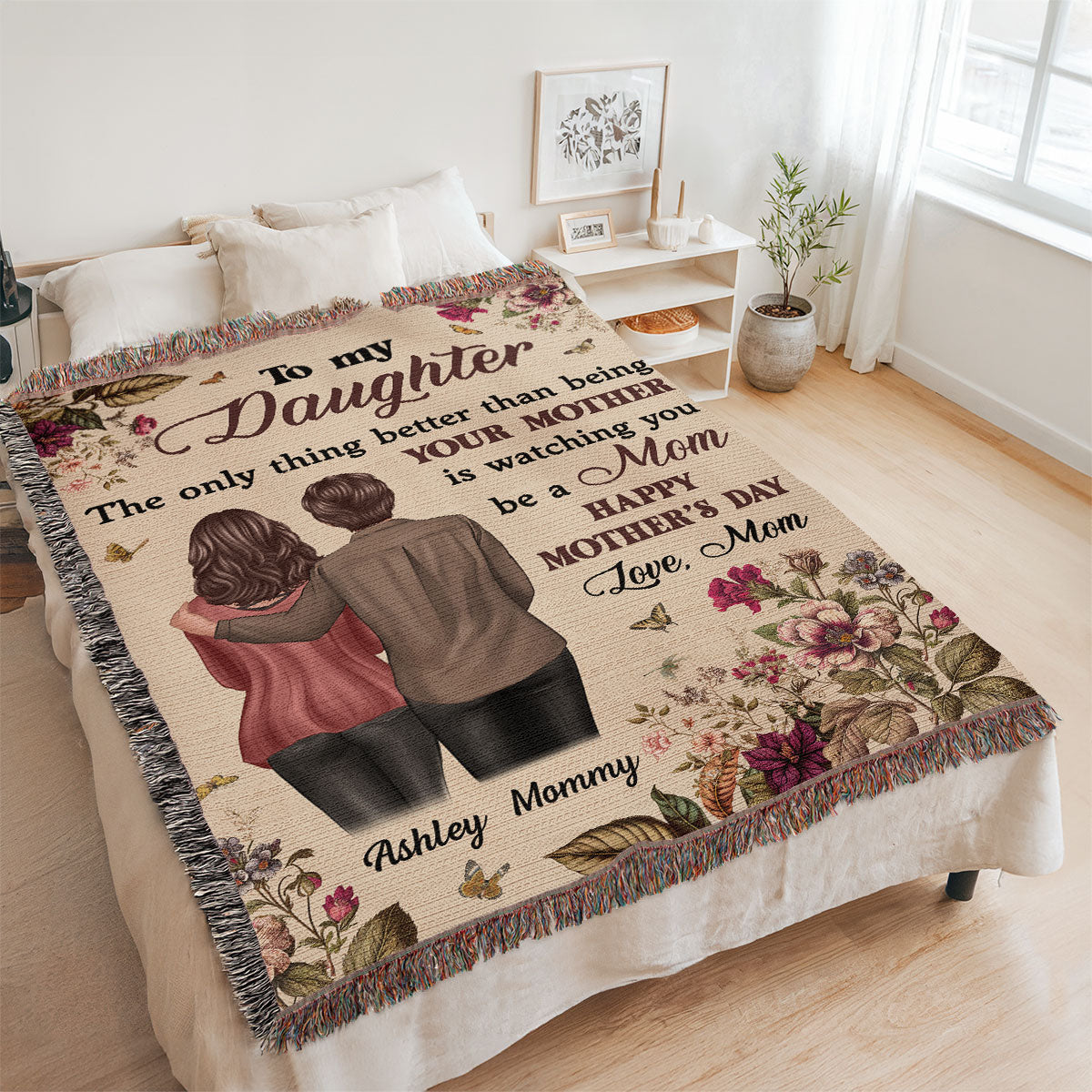 To My Daughter From Mom Happy Mother's Day Personalized Tapestry Woven Blanket, Gift For Daughter