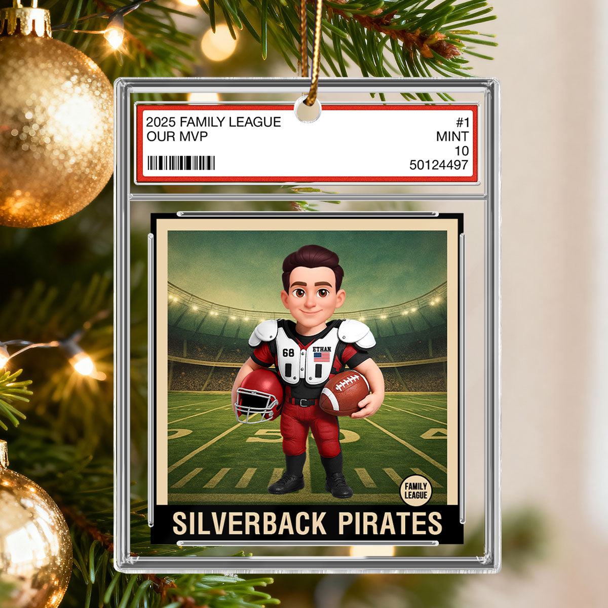 American Football Player All Star Trading Card Style - Personalized Acrylic Ornament - Christmas Gift For Son, Grandson