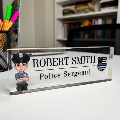 Personalized Acrylic Desk Name Plate, Office Decor, Appreciation Gift, Christmas Gift For Police Officers, Corrections Officers, Dispatchers, Firefighters, Nurse, EMS, Military Army Soldiers