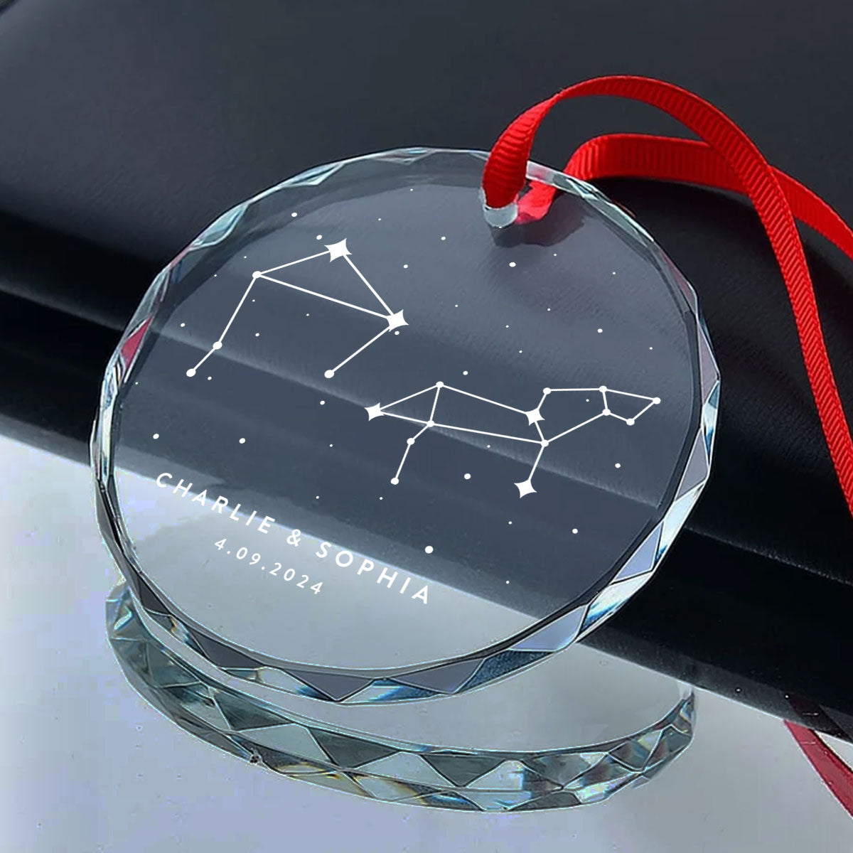 Zodiac Sign Stars Couple Personalized Glass Ornament, Christmas Gift