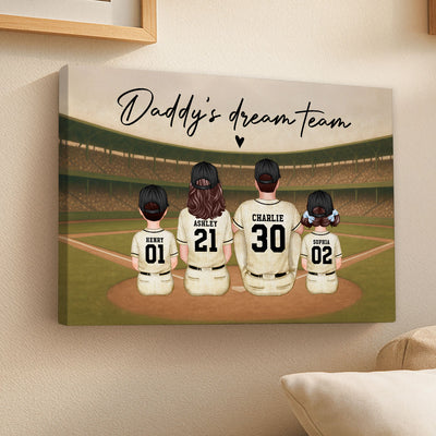 Retro Vintage Baseball Daddy's Dream Team Personalized Wrapped Canvas| Heartfelt Father's Day Gift For Dad, Husband