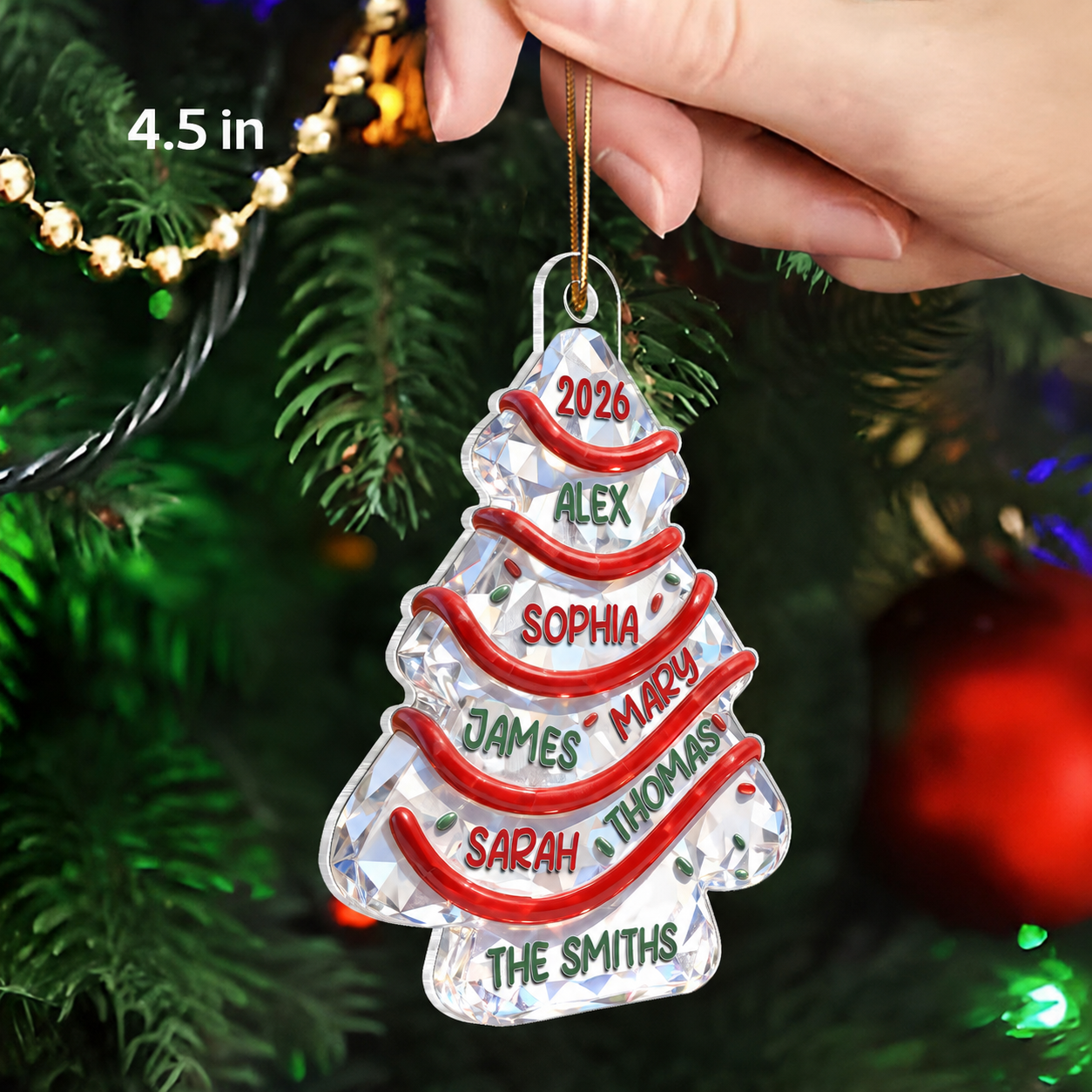 3D Effect Flat Family Names Christmas Tree Cake - Personalized Acrylic Ornament - Christmas Gift For Whole Family, Extended Family