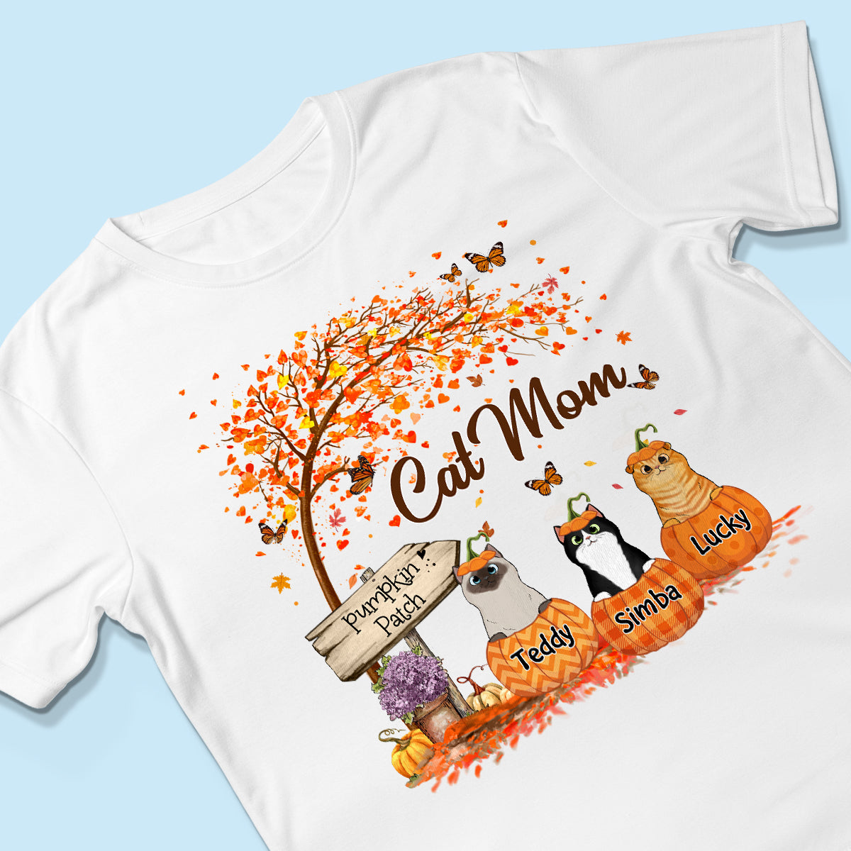 Fluffy Cats Pumpkin Personalized Shirt, Fall Season Gift for Cat Mom