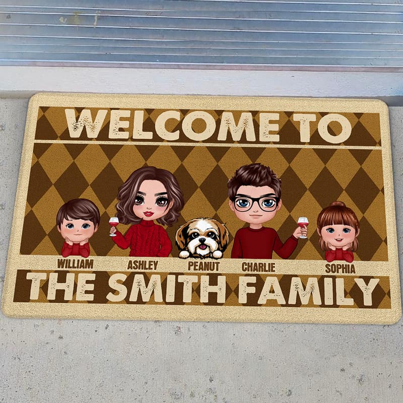 Family Kids Dogs Cats Housewarming Gift Personalized Doormat