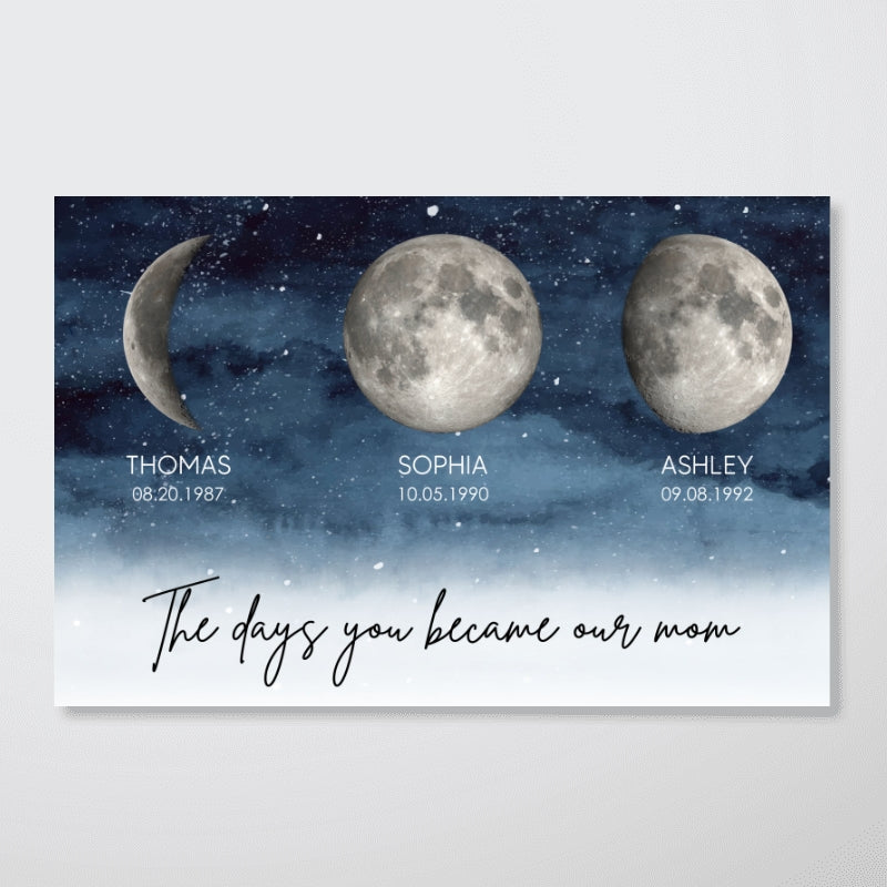 Starry Night The Day You Became our MOM MUM Custom Title Nickname And Kids Birth Moon Phase - Personalized Poster - Heartfelt Mother's Day Gift For Mom, Wife, Grandma