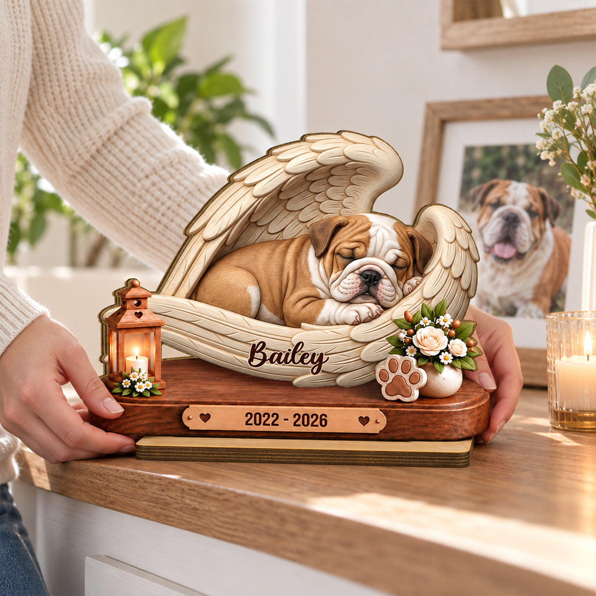 Custom Dog Cat Angel Wing Memorial from Photo - Personalized 2-Layered Wooden Plaque - Heartfelt Sympathy Keepsake for Dog Cat Lovers
