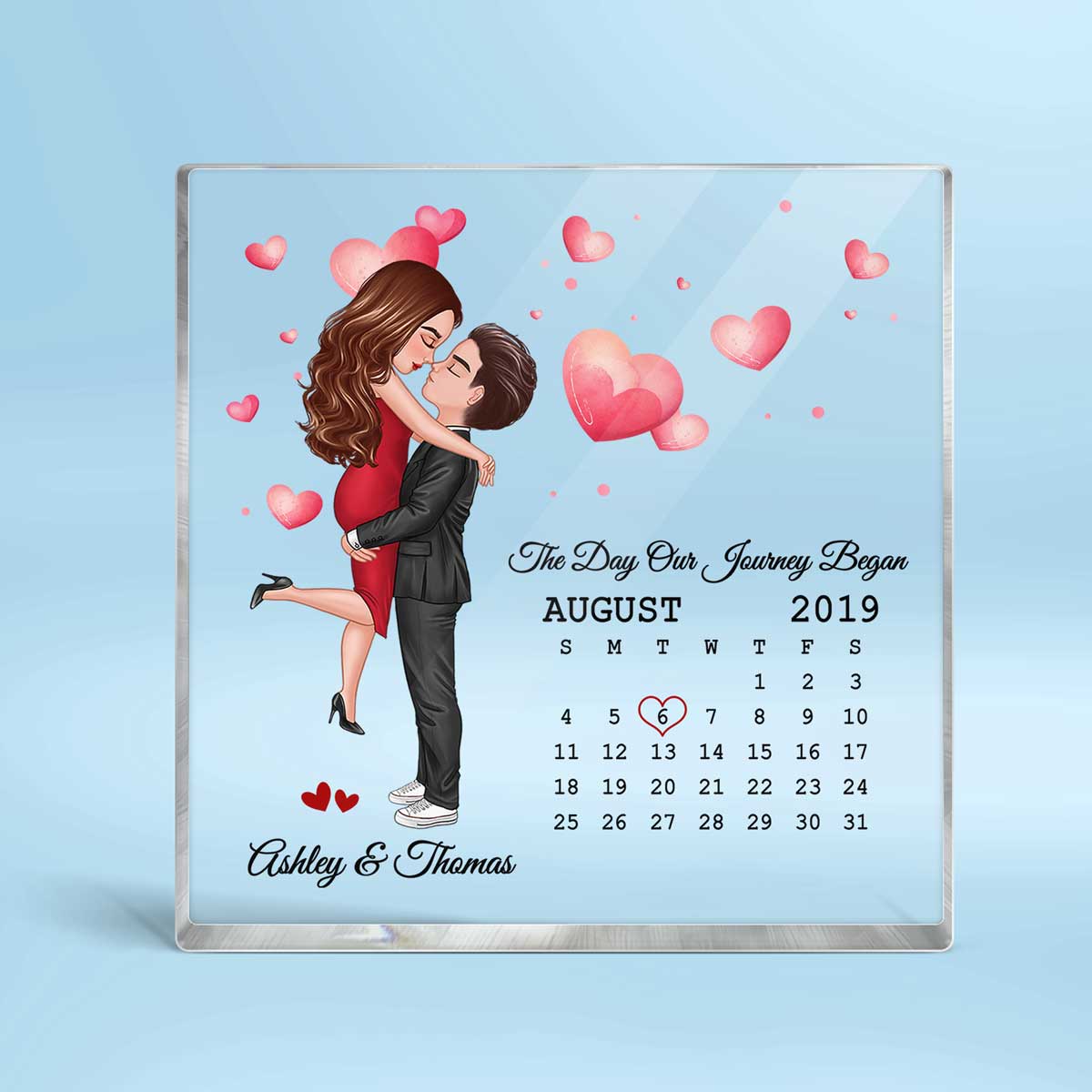 Doll Couple Hugging Kissing Calendar Anniversary Date Personalized Acrylic Plaque Block - Anniversary Gift For Couple - Gift For Him Gift For Her