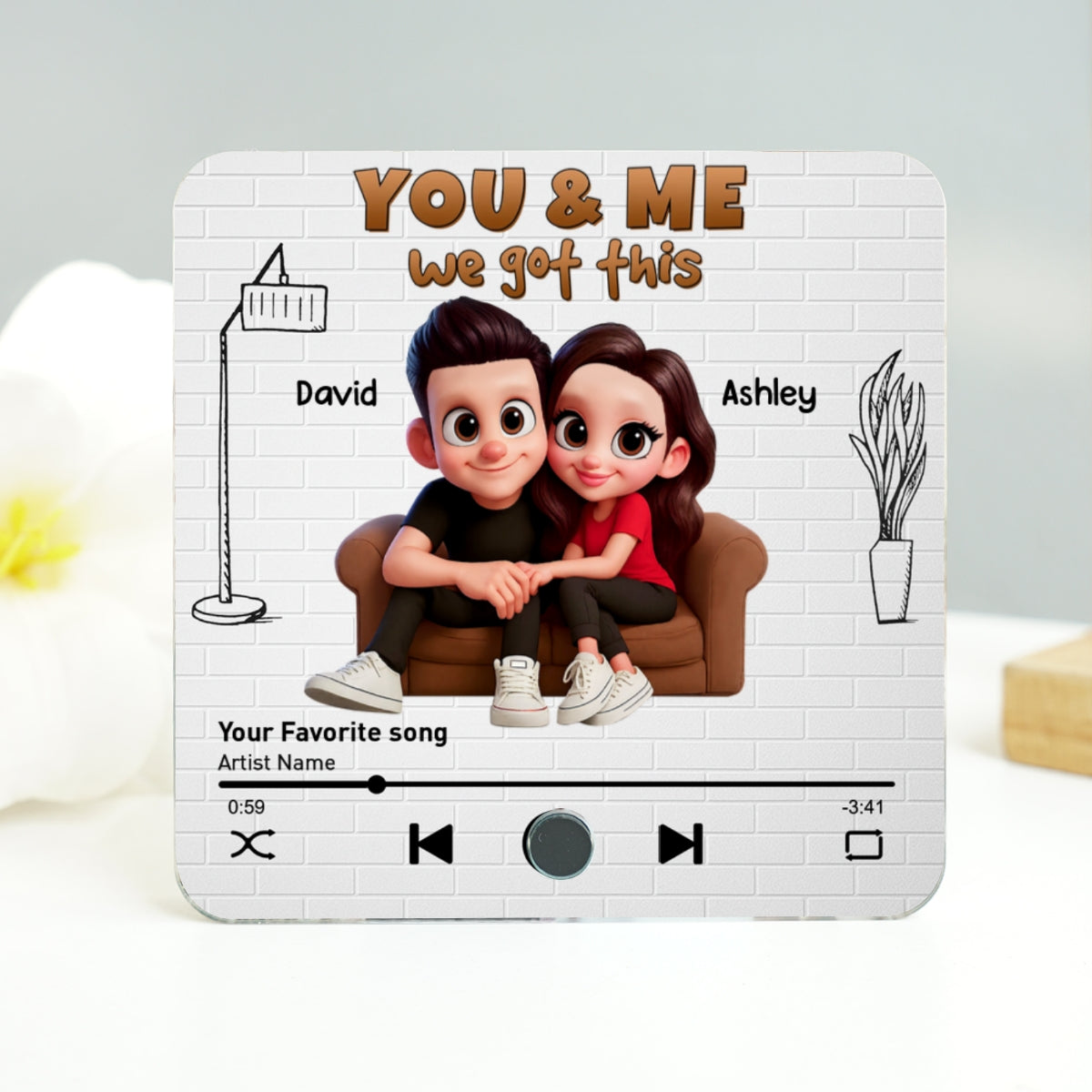 Cartoon Couple You & Me We Got This Personalized Music Fridge Magnet, Birthday, Anniversary Gift for him, Gift for her