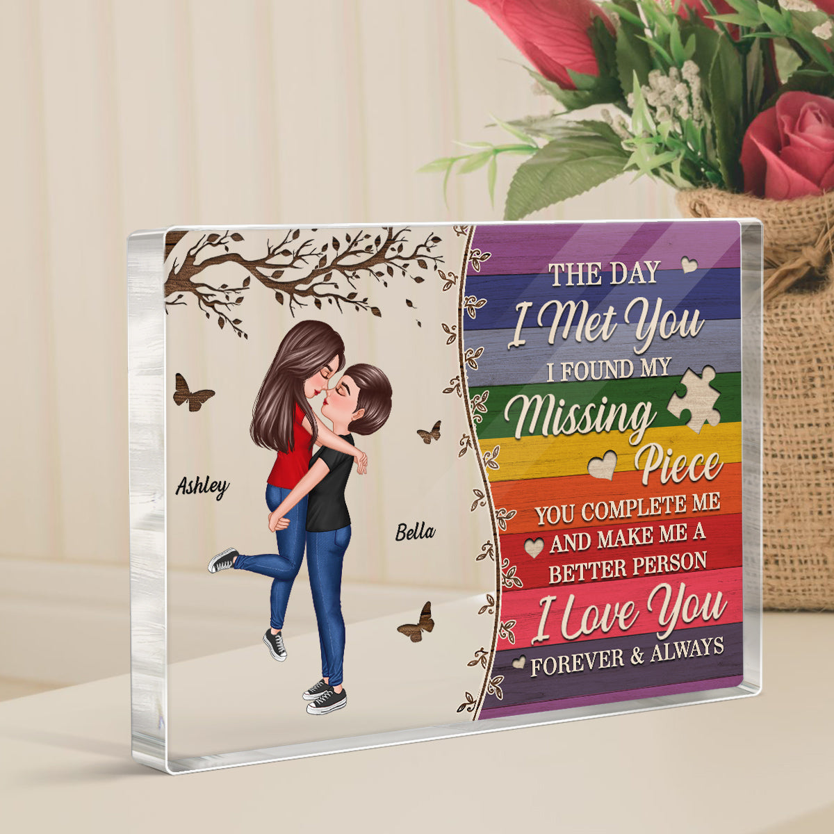 Colorful Pallets The Day I Met You LGBTQ Couple Personalized Acrylic Block, Pride Month Gift