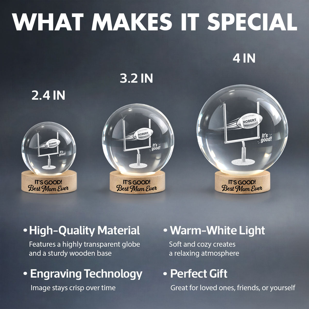 It's Good! Best Mom Ever - Personalized Crystal Ball LED Night Light - Mother's Day Gift For American Football Mom