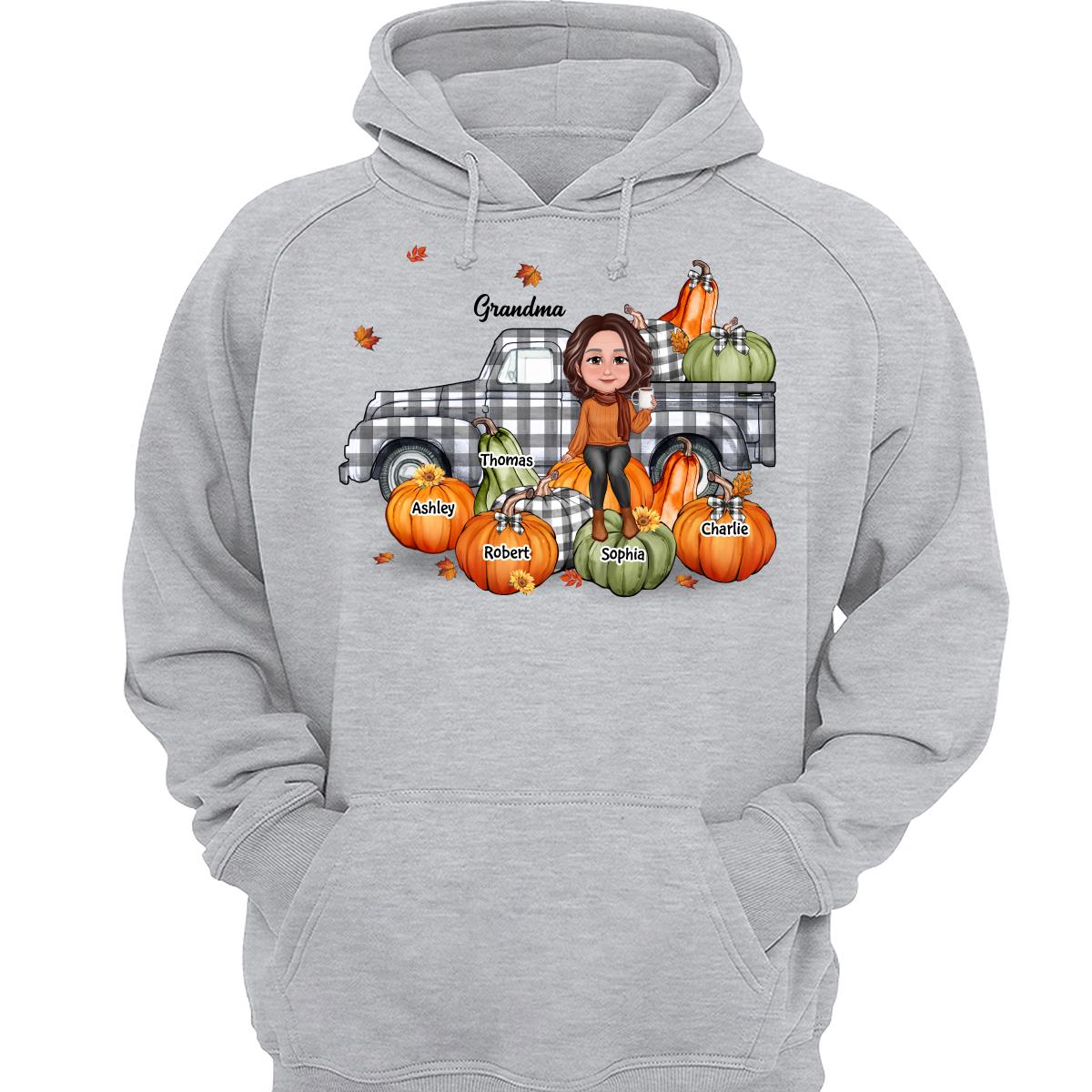 Grandma Mom Buffalo Plaid Truck And Pumpkins Fall Season Personalized Shirt