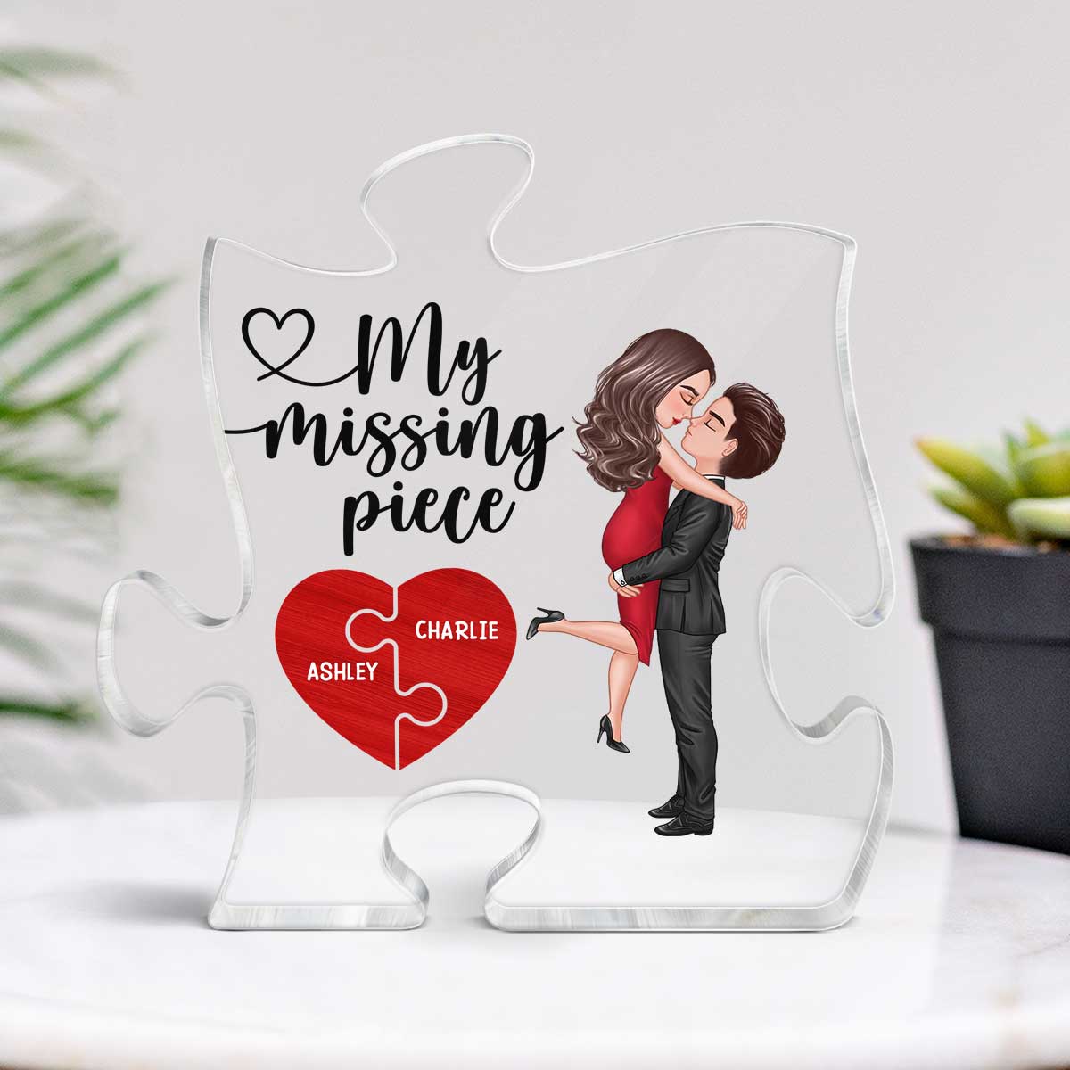 My Missing Piece Couple Hugging Kissing Valentine‘s Day Gift Personalized Puzzle Shaped Acrylic Plaque