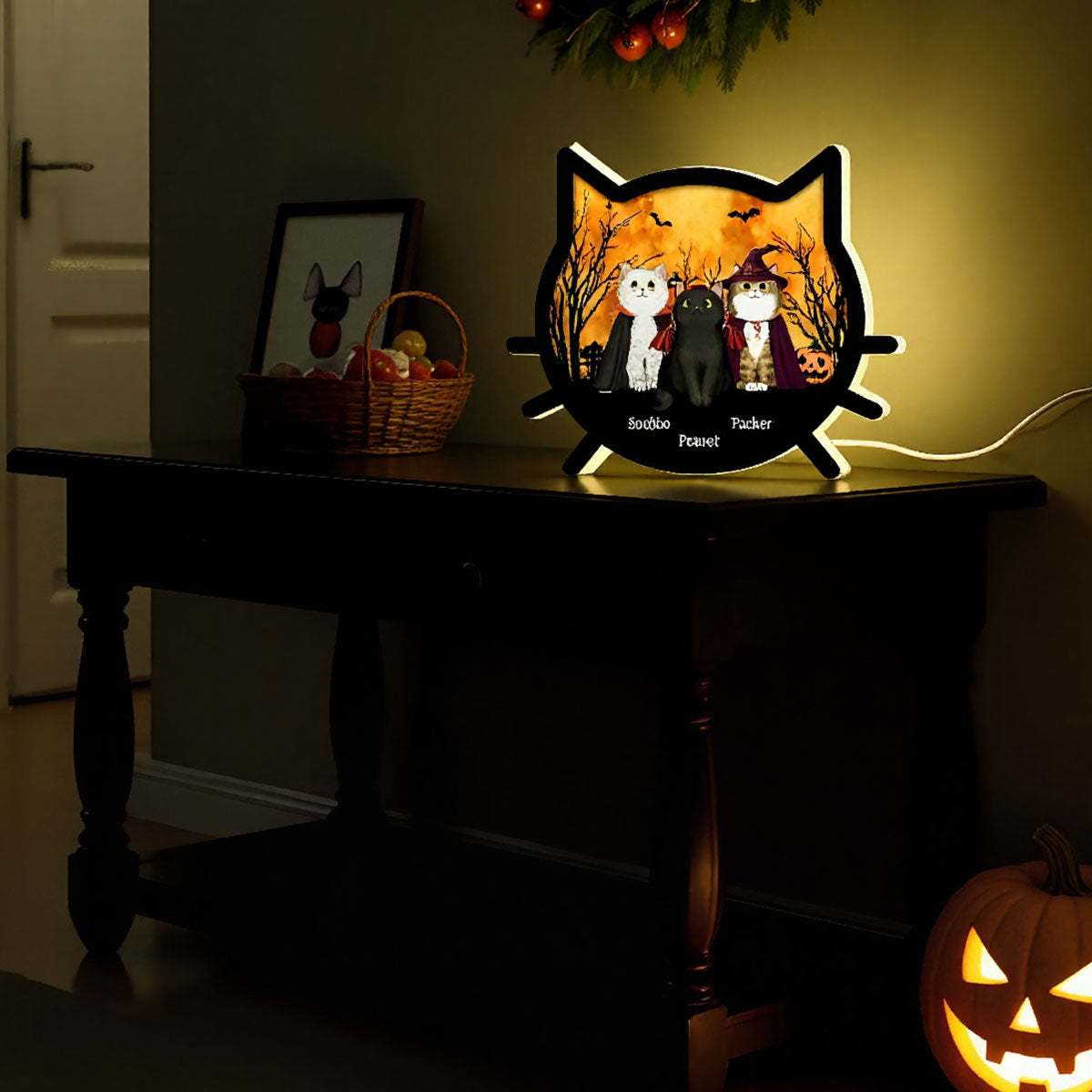 Spooky Halloween Theme Cat Face - Personalized Light Box