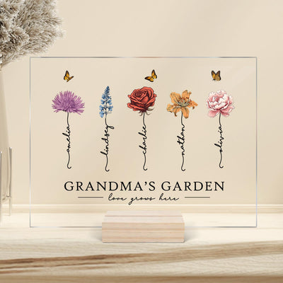 Grandma‘s Garden Love Grows Here Beautiful Birth Month Flower Gift For Grandma Mom Personalized Horizontal Rectangle Acrylic Plaque