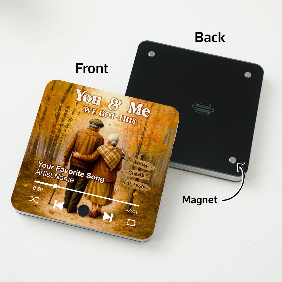 Fall Season Old Couple Personalized Music Fridge Magnet, Heartfelt Gift For Couple