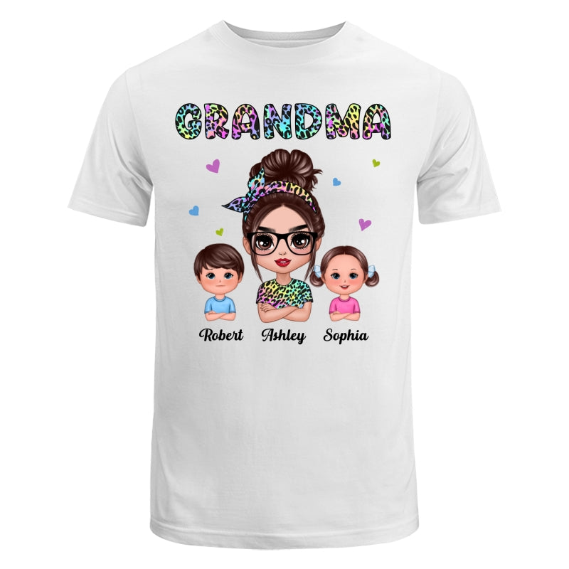 Colorful Leopard Pattern Grandma And Grandkids Gift For Grandma Personalized Shirt