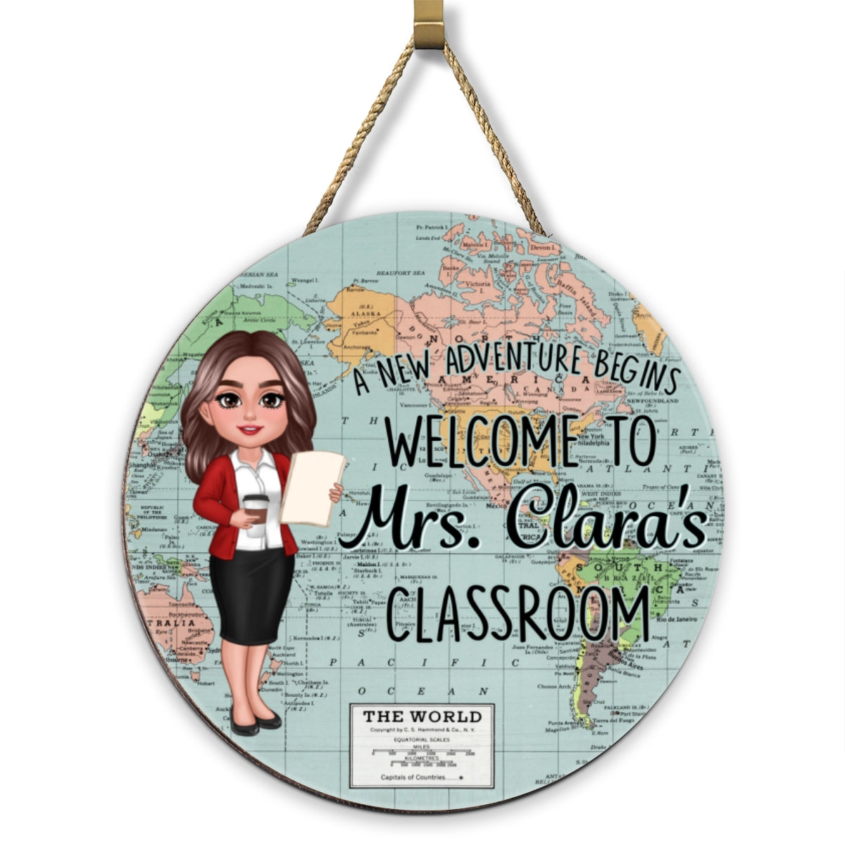 World Map Adventure Themed Welcome To Classroom Personalized Round Door Hanger, Back To School, Classroom Decor