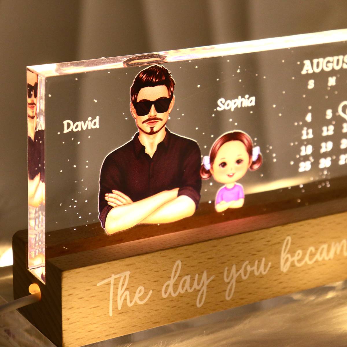 The Day You Became My Dad Calendar Date Personalized Acrylic Block LED Night Light, Perfect Father's Day Gift For Husband