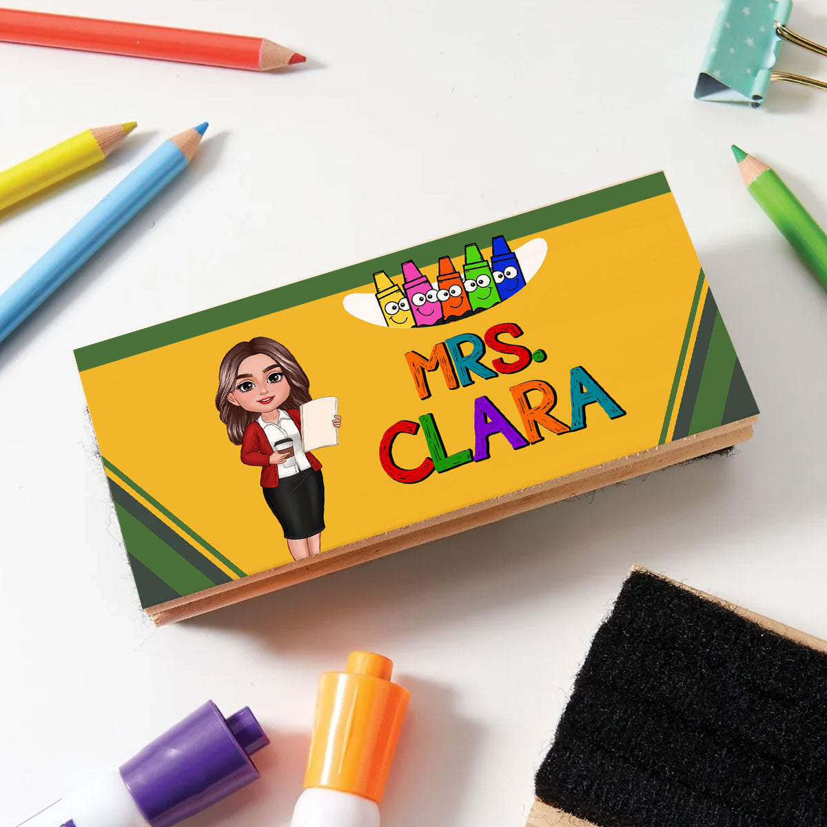 Teacher Crayon Personalized Chalkboard/Whiteboard Eraser with Marker, Teacher Appreciation Gift, Back To School Gift