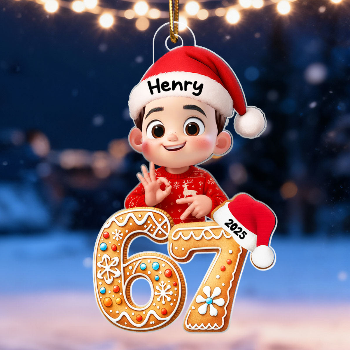 Christmas Pattern Custom Six Seven 67 - Personalized Acrylic Ornament - Teen Slang Funny Tree Decor, Funny Teen Grandkid Gift
