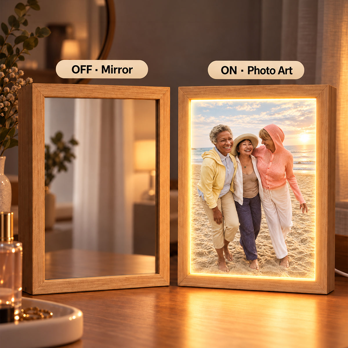 Custom Besties Sisters Photo Art - Personalized Mirror Light Box - Heartfelt Christmas Gift for Best Friends, Sisters, Siblings, Gift for Her, Birthday Gift