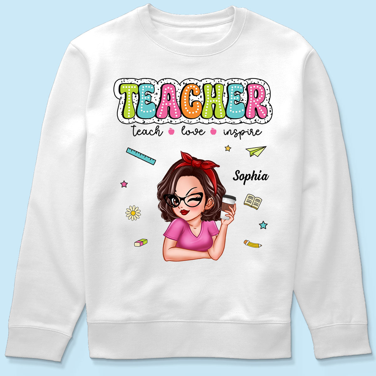 Teacher Teach Love Inspire Summer Personalized Shirt, Back To School, Teacher Appreciation, Teacher Gift