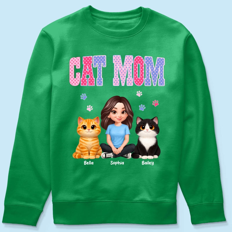 Trending 2026 Polka Dot Pattern Spring Summer Vibe Cat Mom - Personalized Shirt - Mother's Day Gift For Cat Mom