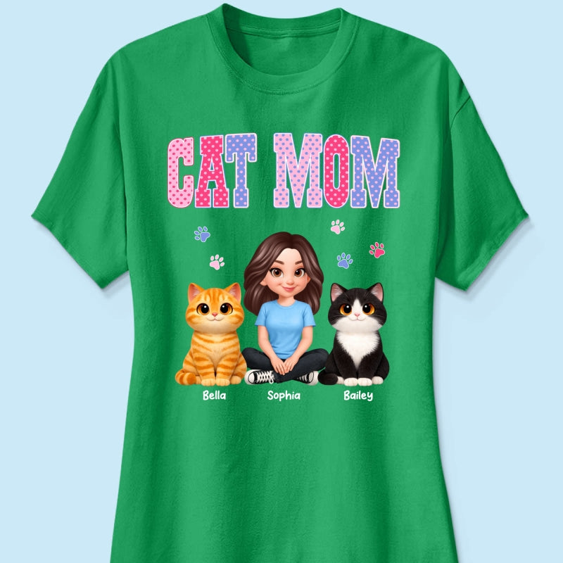 Trending 2026 Polka Dot Pattern Spring Summer Vibe Cat Mom - Personalized Shirt - Mother's Day Gift For Cat Mom