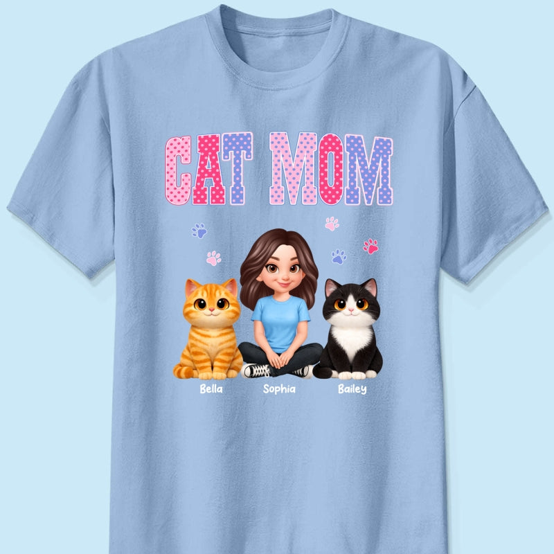 Trending 2026 Polka Dot Pattern Spring Summer Vibe Cat Mom - Personalized Shirt - Mother's Day Gift For Cat Mom