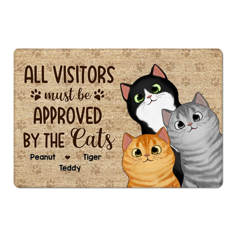 All Visitors Must Be Approved By Cute Peeking Cats Personalized Doormat