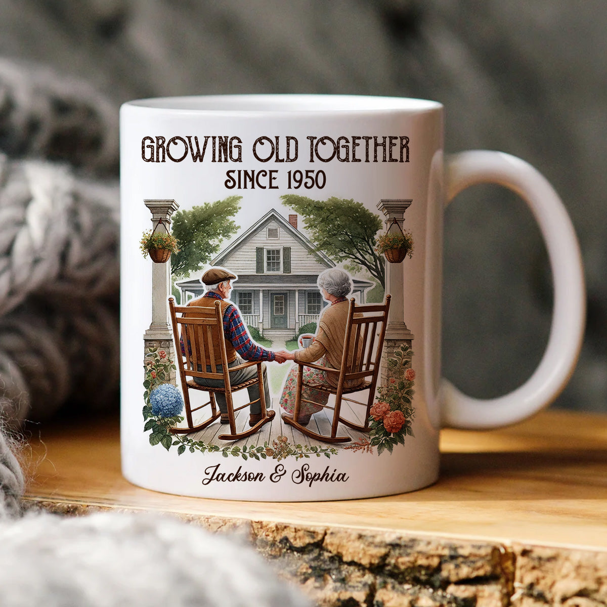 Couple Sitting On The Porch Growing Old Together Since Personalized Mug, Heartfelt  Gift For Couple, For Him, For Her, Husband, Wife